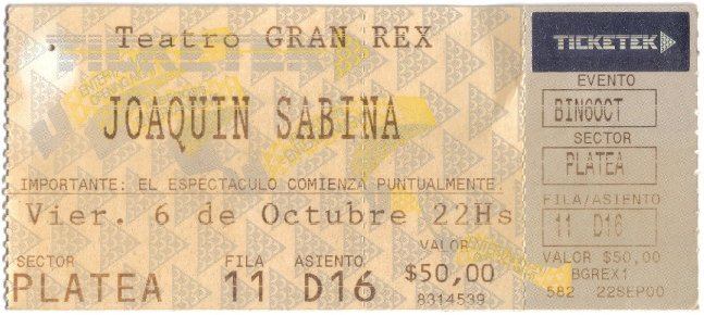 Entrada Gran Rex Sabina - 6 Oct 2000